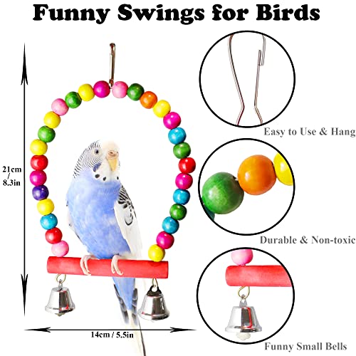 8 Pcs Parakeet Cockatiel Bird Toys, Parrots Cage Accessories Swing Wooden Perch Chewing Toy for Budgerigar, Conures, Love Birds, Finches, Budgies