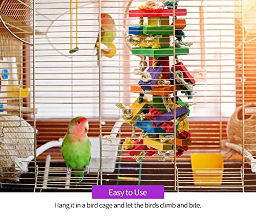 RUBY.Q 2 Pack Large Parrot Toy, 20in Bird Parrot Toy, Multicolored Natural Wooden Bird Chewing Toys for Large Macaws, African Grey and a Variety of