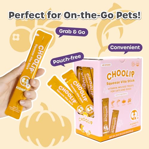 Choolip Squeeze Vita Stick Lickable Cat and Dog Treats, 49-Count Kidney Support Variety Pack, Tuna and Pollack with Pumpkin, Blueberry and Omega-3