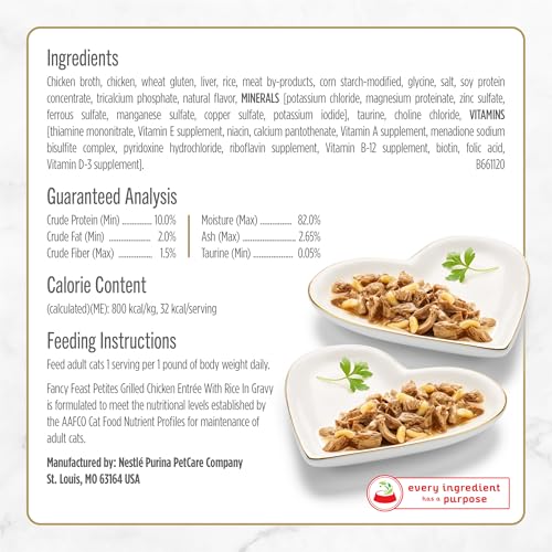 Purina Fancy Feast Petites Grilled Chicken Entrée With Rice In Gravy Gourmet Wet Cat Food - (Pack of 12) 2.8 oz. Tubs