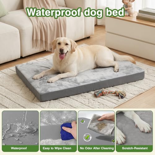 Waterproof XXL Dog Beds Large Sized Dog, Outdoor Washable Crate Pad 48 inch, Jumbo XXLarge Orthopedic Foam Pet Bed with Removable Cover Reversible