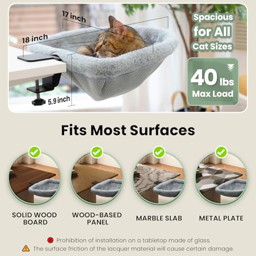 JUNSPOW Cat Desk Bed - One-Click Folding,Sunken Design & Space-Saving Semi-Circular Cat Bed, Soft Faux Rabbit Fur Material, Suitable for Various