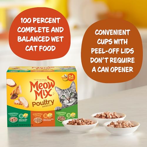 Meow Mix Poultry Selections Variety Pack, Wet Cat Food, 2.75 oz Cup (24 Pack)
