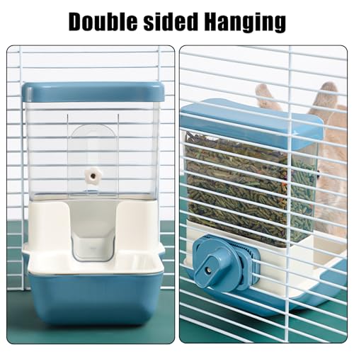 Hanging Automatic Food Dispenser, 27oz Large Capacity Hanging Pet Cage Feeder for Rabbit Bird Chinchilla Hedgehog Guinea Pig Ferret Kitty Puppy (Gray)