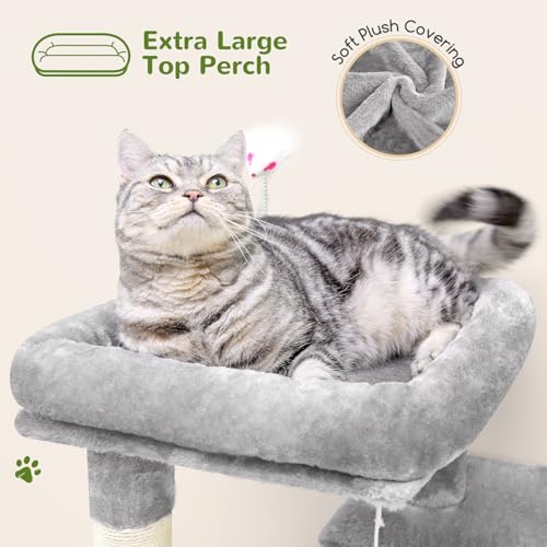 Globlazer Cat Tree Tower for Indoor Cats, 50-inch Adult Cat Tree House for Large Adult Cats with Steps, Scratching Post, 2 Cat Caves, Dangling Toys