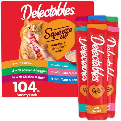 Delectables Squeeze Up Variety Pack, Creamy Squeezable Puree, Lickable Wet Cat Treats, Grain Free, No Added Fillers, No by-Products, No Added