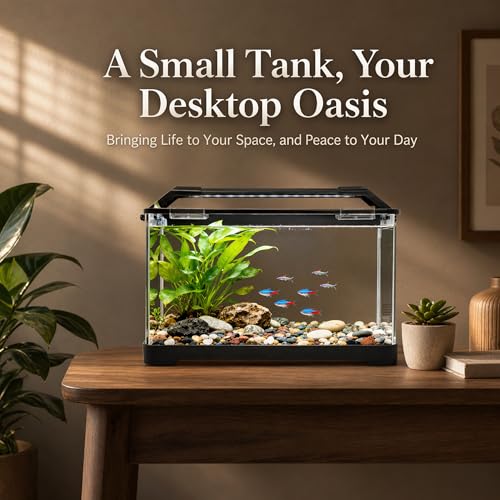 3.5 Gallon Betta Fish Tank, All in One Aquarium Starter Kits with Back Filter, Adjustable Pump, 25W Heater, LED Thermometer, LED Light with Timer