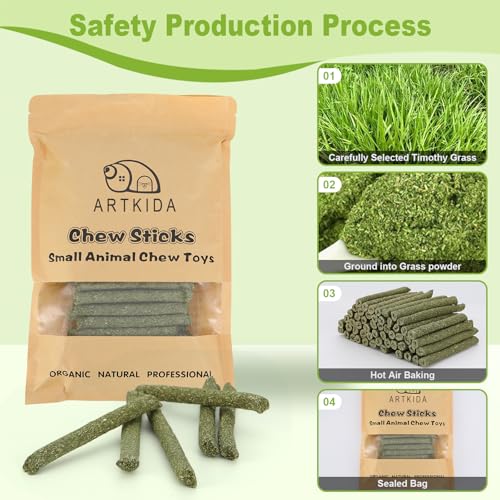 100PCS Timothy Hay Sticks for Rabbits Guinea Pigs Chinchillas Chew Treats, Natural Timothy Grass Molar Teeth Stick Bunny Chew Toys for Rabbits