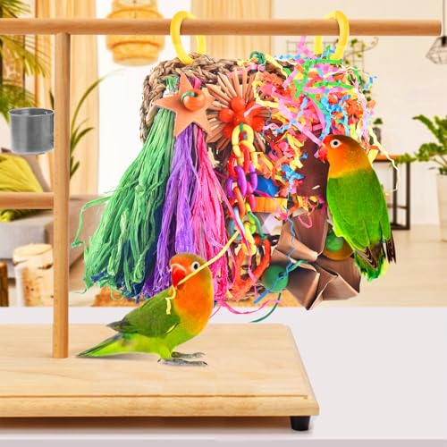 KATUMO Conure Toys, Bird Grass Mat Parakeet Shredder Hanging Toy Cockatiel Foraging Entertainments Parrot Climbing Wall Chewy Lovebird Cage