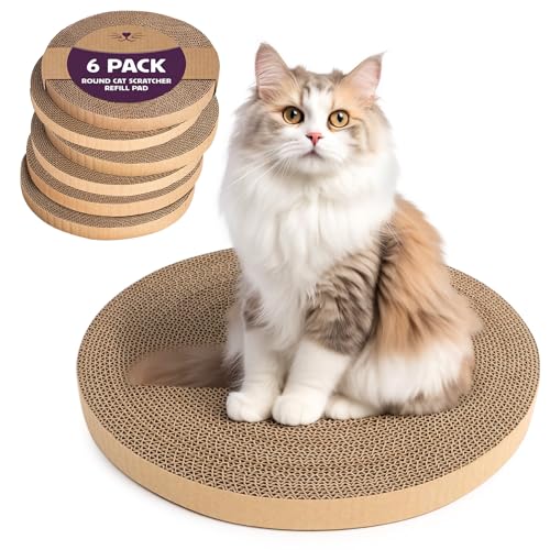 6pcs Cat Scratch Pad, Cat Scratcher Cardboard & Cat Scratching Pads - Round Cat Scratcher Refill, 10 Inch Diameter 7/8 Inch Thick cat scratchers for