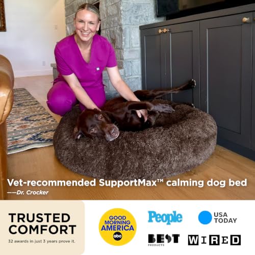 Bedsure SupportMax™ Calming Dog Beds Large Sized Dog - 36in Donut Washable Large Pet Bed,Anti-Slip ＆Removable Cover,420GSM Round Anti-Anxiety Fluffy