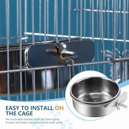 2Pcs Stainless Steel Bird Feeding Bowls, Small Bird Feeding Cup, Stainless Steel Parrot Food Bowl Cage with Holder, Parrot Cage Water Feeder, Pet