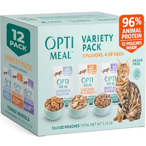 Optimeal Wet Cat Food Variety Pack - Grain Free Tender Morsels, High Protein Premium Nutrition Made with Natural European Ingredients in Savory