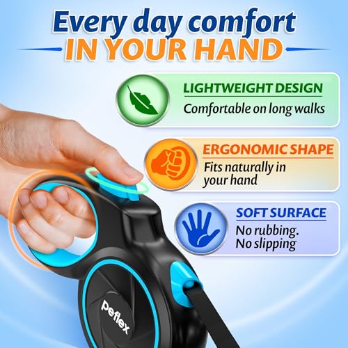 16.4 ft Retractable Dog Leash for Dogs 10–100 lbs - Heavy Duty Tape Leash with Strong Nylon Tape - 360° Swivel Control - One-Click Brake & Lock