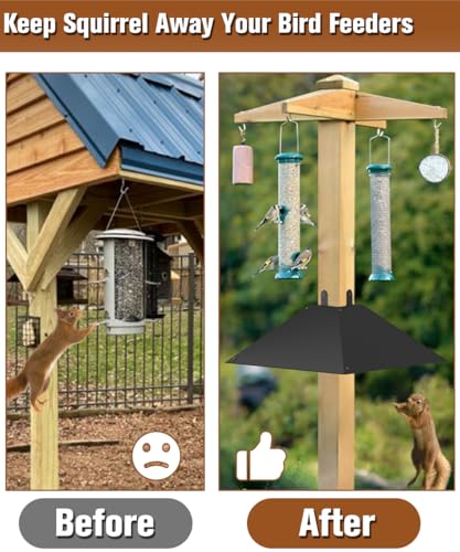 Queension Metal Squirrel Baffle for 4x4 Post, 17 Inch Squirrel Proof Baffles for Bird Feeder Poles, Outdoor Guard for Wooden Pole to Deter Raccoons
