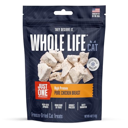 Whole Life Cat Just One Chicken Freeze Dried Cat Treats - Human Grade High Protein Food, Healthy Training Snacks, Freeze Dried Chicken Food Toppers