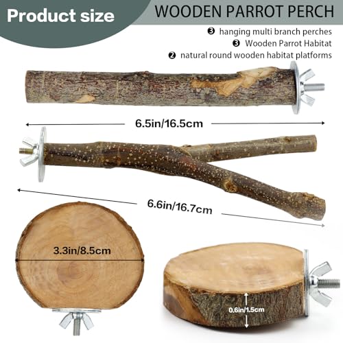 8 PCS Bird Perch Set for Cage - Natural Apple Wood Platforms & Hardwood Branches for Parakeets, Budgies, Cockatiels - Small Bird Habitat Gym