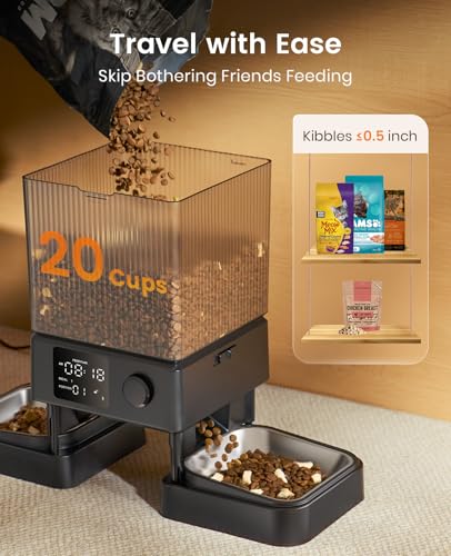 oneisall Automatic Cat Feeder for 2 Cats, 20 Cups/5L Automatic Cat Food Dispenser for Small Pets Indoor, Timed Cat Feeder for Dry Food