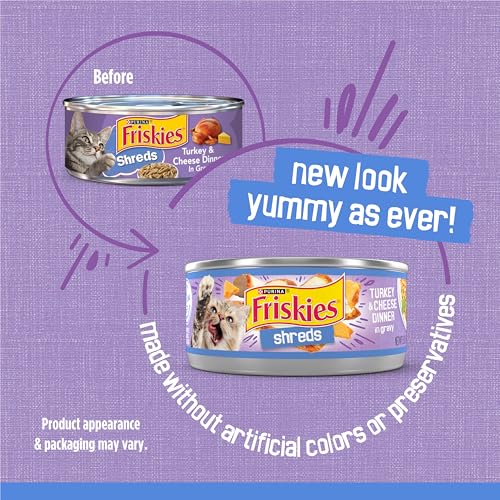 Purina Friskies Shreds Turkey and Cheese Dinner in Gravy High Protein Wet Cat Food - (Pack of 24) 5.5 oz. Cans