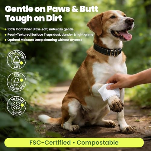 Unscented Dog Wipes & Cat Wipes (4x50 Packs) | Hypoallergenic, pH Balanced for Paws, Body, Eyes & Ears Grooming |All-Natural Plant Fiber Wipes with