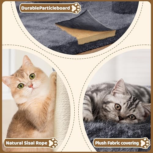 Yaheetech 23.5in Cat Tree – Sturdy & Stable, Space-Saving 3-Level Cat Tower with Plush Perch, Condo, Sisal Scratching Posts & Dangling Ball, Perfect