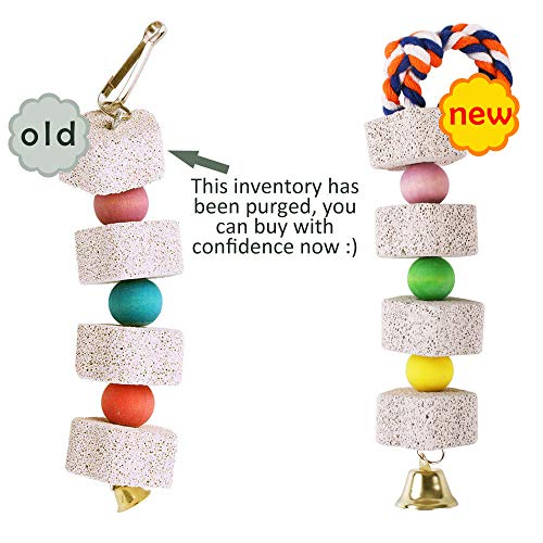 Unibene Parrot Chewing Toy, Bird Beak Grinding Stone with Bell, Lava Block Calcium Supplement Food for African Greys  Conure Eclectus Budgies
