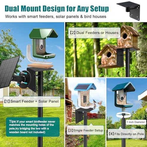 Heavy Duty Bird Feeder Pole - 75" Adjustable Birdhouse Stand Outdoor, Anti-Tip Stakes & Stable Mount for Smart Camera Birdfeeder,Bluebird House, Bird