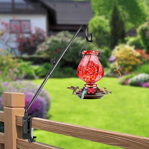 BOLITE Heavy Duty Deck Hook, 20 Inch Bird Feeder Hanger for Hummingbird Feeders, Planters, Lanterns, Wind Chimes, 360° Rotatable Arm, Black, Birthday