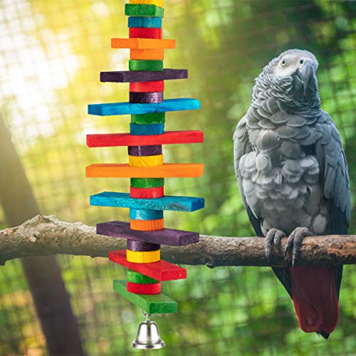 MEWTOGO 2Pcs Bird Toys - Parrot Toys with Multicolored Natural Wooden Blocks, Bird Chewing Sticks Toys for Conures Parakeets Cockatiels Lovebirds