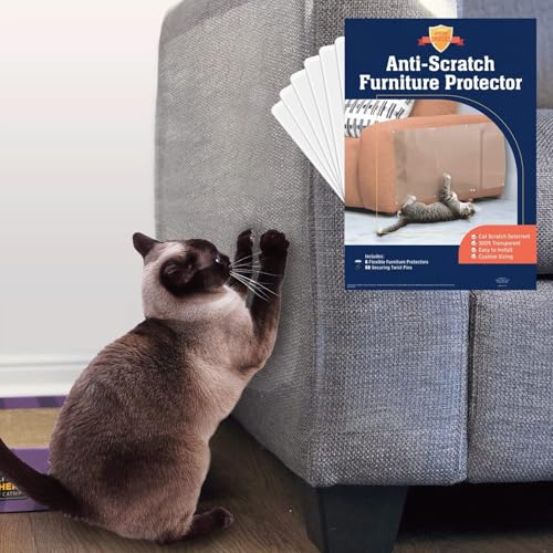 6 Pack XL Anti Cat Scratch Furniture Protector - Couch Protector from Cat Claws w/Twist Pins, Clear, Easy-to-Apply Scratching Deterrent and Shield