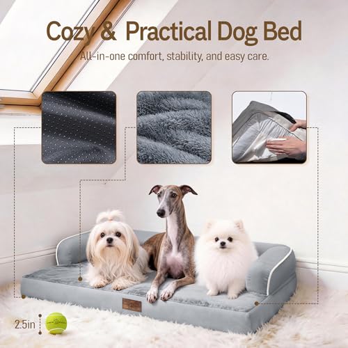Comfort Expression Washable Orthopedic Dog Bed for Extra Large Dogs XL Grey | Waterproof Memory Foam Pet Bed 42x30 Inch with Removable Cover, Pet