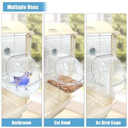 Bird Bath for Cage, Plastic Water Bowl Feeder for Pet Birds, Parrot Bathtub with Hanging Hooks for Little Bird Parrots Spacious Parakeets Portable