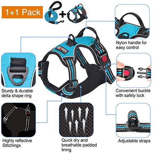 tobeDRI No Pull Dog Harness Adjustable Reflective Oxford Easy Control Medium Large Dog Harness with A Free Heavy Duty 5ft Dog Leash