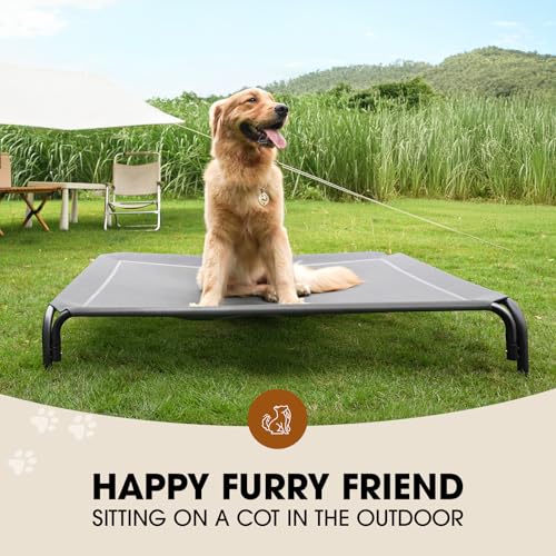 Czpalo Elevated Dog Bed, Raised Outdoor Dog Bed for Large Sized Dogs, Portable Cooling Pet Cot with Breathable & Washable Mesh, Indoor & Outdoor Pet