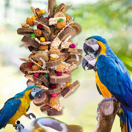 Extra Large Bird Parrot Toys- 21.7 inch Multicolored Natural Wooden Walnut Parrot Chewing Toy Suggested for Macaws cokatoos, African Grey and a