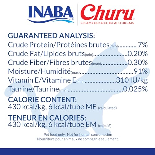 INABA Churu Cat Treats, Lickable, Squeezable Creamy Purée Cat Treat with Green Tea Extract & Taurine, 0.5 Ounces Each Tube, 24 Tubes (4 per Pack)