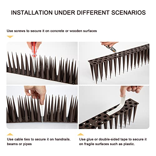 OFFO Bird Spikes Pigeon Outdoor Spikes for Cat Keep Birds Raccoon Woodpecker Away Covers 8 Feet(2.44m), Brown