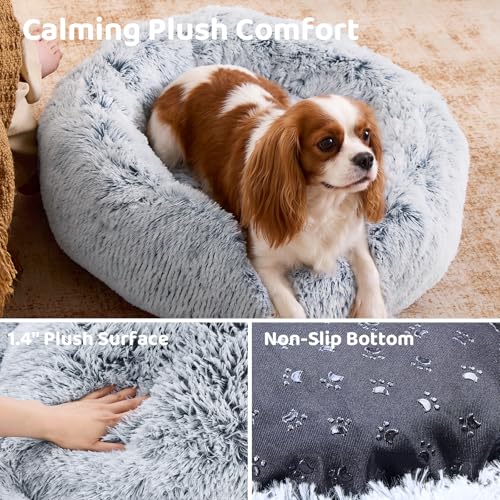 JOLLYVOGUE Dog Bed, Calming Anti-Anxiety Large Dog Bed, Fluffy Donut Cushion for Medium and Large Pets (27"/30"/36")