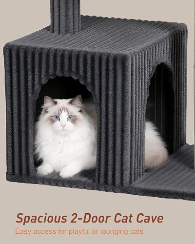 Cat Tree for Large Cat, 20.9 * 15.7in Large Perch Bed for Adult Cats, 22.8in Cat Tower with Scratching Post, Cat Condo with 2-Door for Indoor Cats