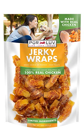 Pur Luv Chicken Wrapped Sweet Potato Dog Treats, Rawhide Free Jerky Wraps, Made with Real Chicken, 16 Oz, Healthy, Easily Digestible, Long Lasting