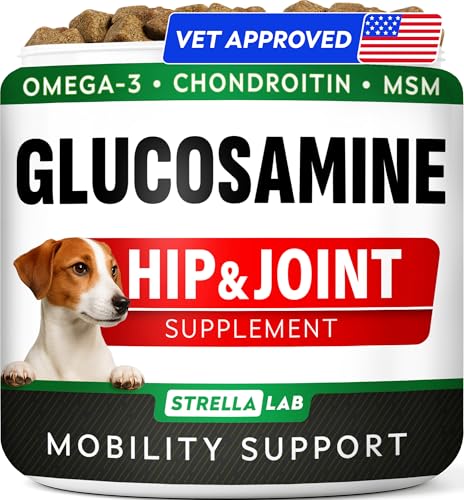 Glucosamine Treats for Dogs - Joint Supplement w/Omega-3 Fish Oil - Chondroitin, MSM - Advanced Mobility Chews - Joint Pain Relief - Hip & Joint Care