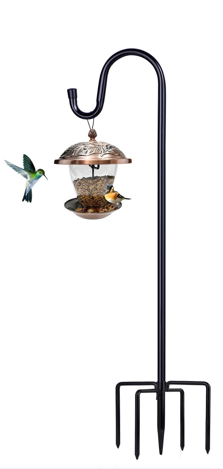 Shepherd Hooks for Outdoor, 1 Pack 62 Inch Bird Feeder Pole with 5 Prongs Base for Hanging Lantern, Hummingbird Feeder, Lightweight Plant, Shepherds