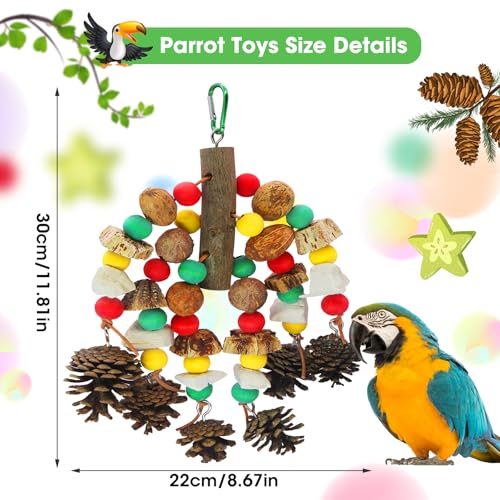 MQUPIN Parrot Toys, Nuts Nutrient-Rich Bird Toys,Natural Wooden Parrot Cage Bite Toy,Chewing Toy Containing Cuttlefish Bones,Pine Cones,Wooden