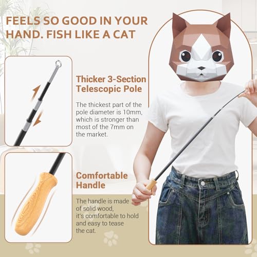 ROSAUI Cat Teaser Wand Toys, Interactive Bird Toys for Indoor Kittens, 42.15’’ Long Cat Fishing Pole Toys, 2Pcs Wires and 5Pcs Natural Refills