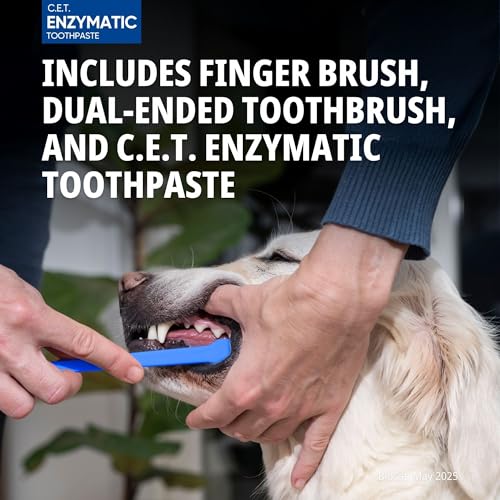 Virbac C.E.T.® Oral Hygiene Kit for Dogs | Poultry-flavor Toothpaste | Fingerbrush and Pet Toothbrush