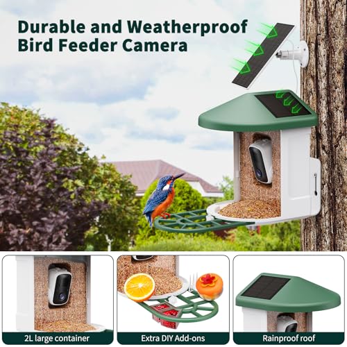 HARYMOR Bird Feeder with Camera with AI Identify Birds Species Solar Powered, Smart Bird House with Cam, 2K HD Video Live Stream, Instant Arrival