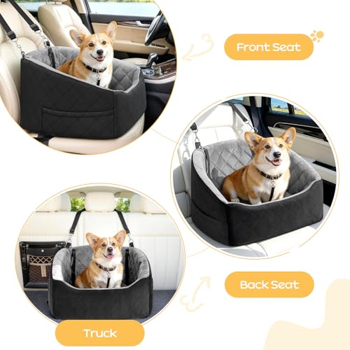 Dog Car Seat for Small Dogs Up to 30 Lbs, Pet Travel Safety Bed for Puppy Cat, Fits in Front/Back Seat, Anti Slip Base, Fully Detachable Washable
