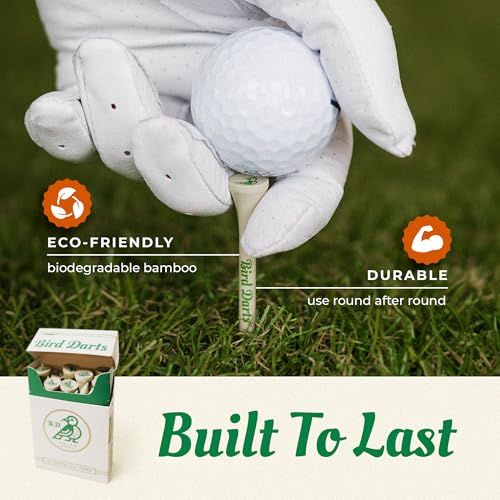 Premium Bamboo Wood Golf Tees, 18/72/180 Units (Packs of 18), 2 ¾ Golf Tees in Cigarette-Style Packaging, Durable, Biodegradable, Golf Tees Wood for