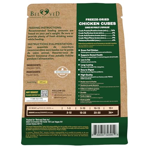 Beloved Pets Dog & Cat Treats Freeze Dried Chicken Cubes 5.3 oz - All Natural Meat Raw Pet Food - Human Grade High-Protein Snacks & Grain-Free Jerky