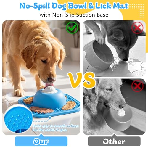 Slow Feeder Dog Bowls & Lick Mat for Liquid and Thick Treat, Anti-Slip Dog Lick Bowl with Interactive Rolling Ball, 5/6 Cup Pup Licking Toy for Large